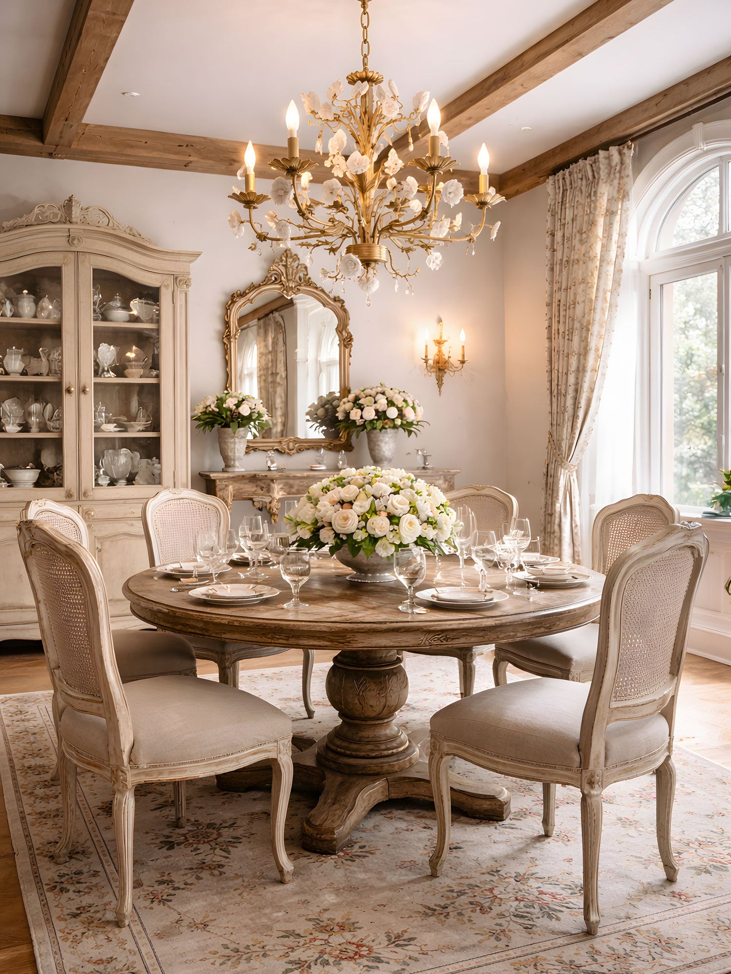 Elegant White Rose Crystal Chandelier with Adjustable Height & LED Com
