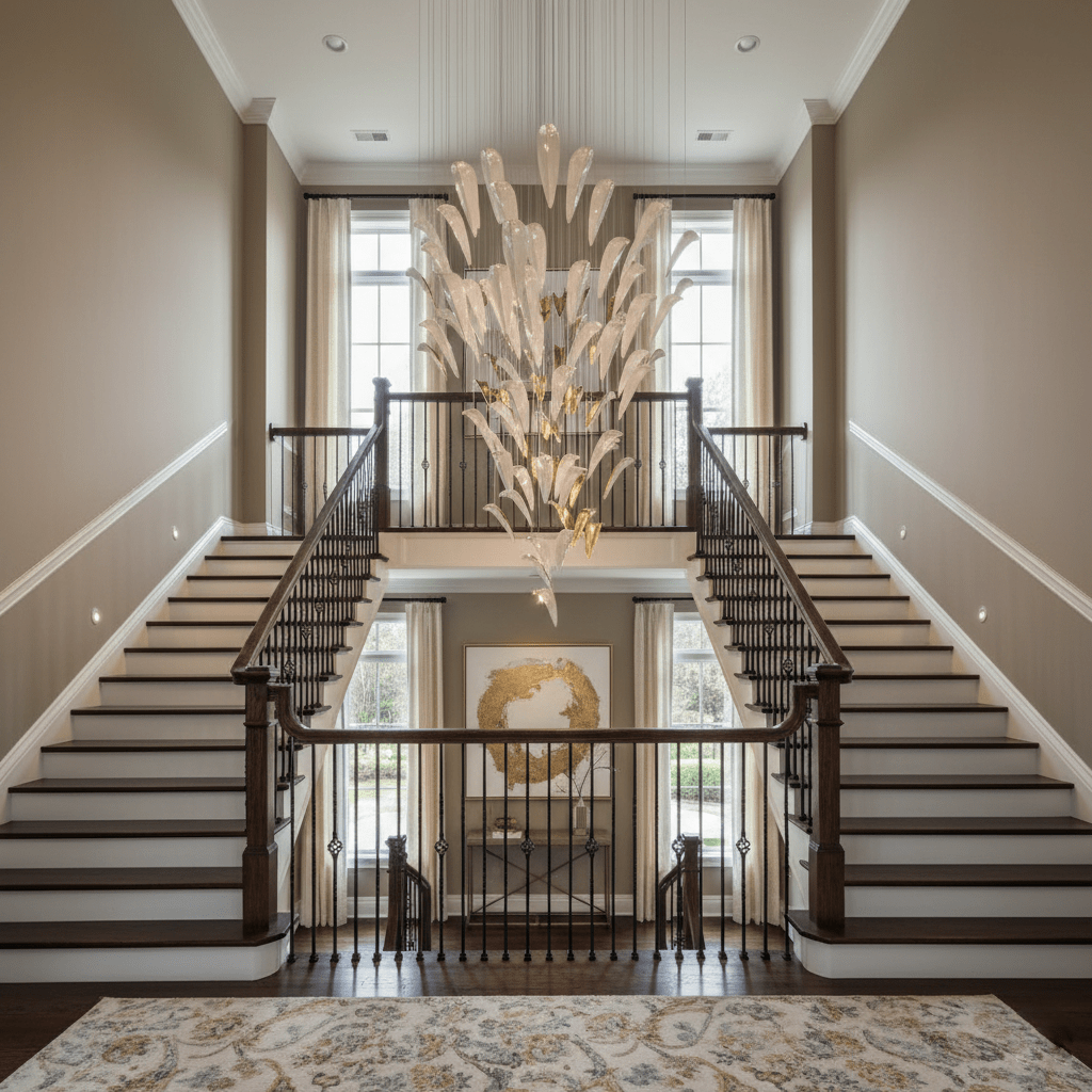 Art Deco White Feather Chandelier - Customizable, Elegant Design