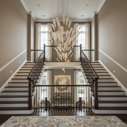 Art Deco White Feather Chandelier - Customizable, Elegant Design