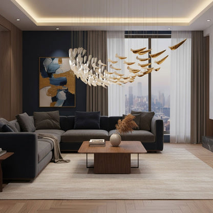 Art Deco White Feather Chandelier - Customizable, Elegant Design