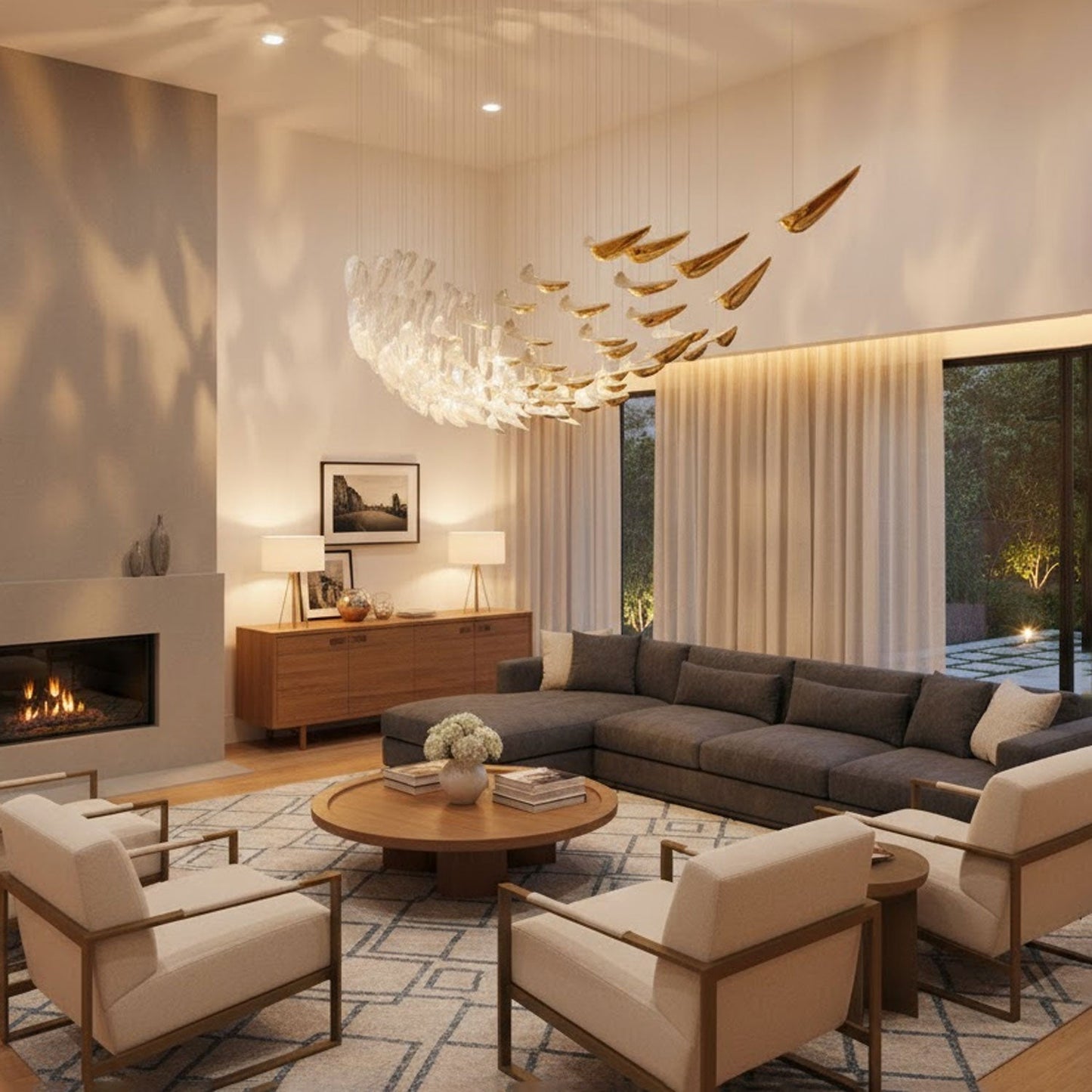 Art Deco White Feather Chandelier - Customizable, Elegant Design