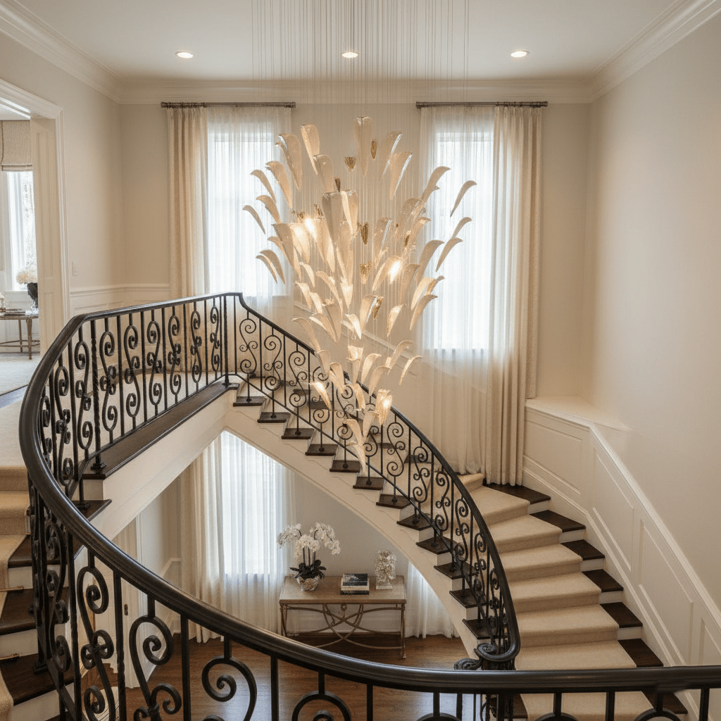 Art Deco White Feather Chandelier - Customizable, Elegant Design