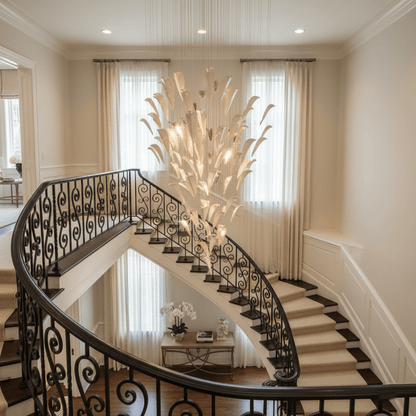 Art Deco White Feather Chandelier - Customizable, Elegant Design