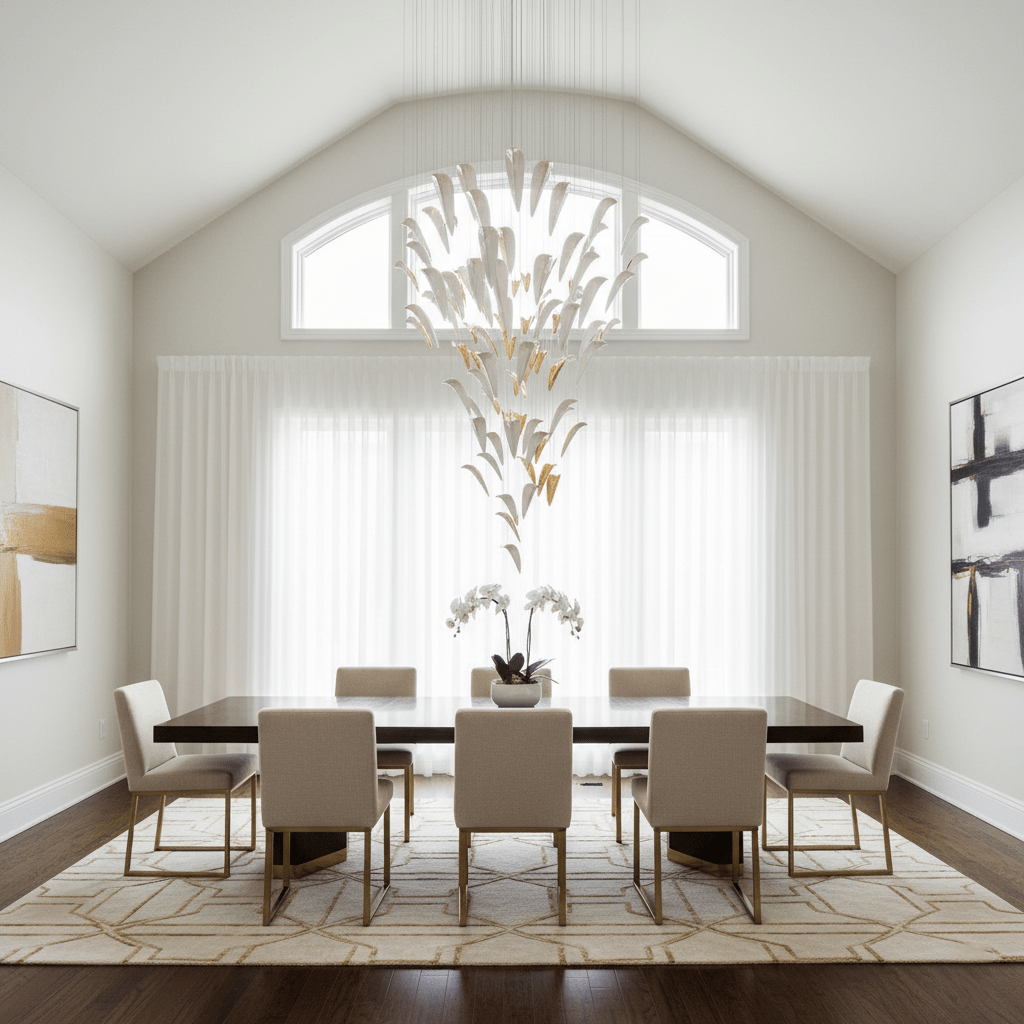 Art Deco White Feather Chandelier - Customizable, Elegant Design