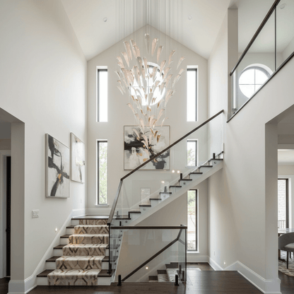 Art Deco White Feather Chandelier - Customizable, Elegant Design