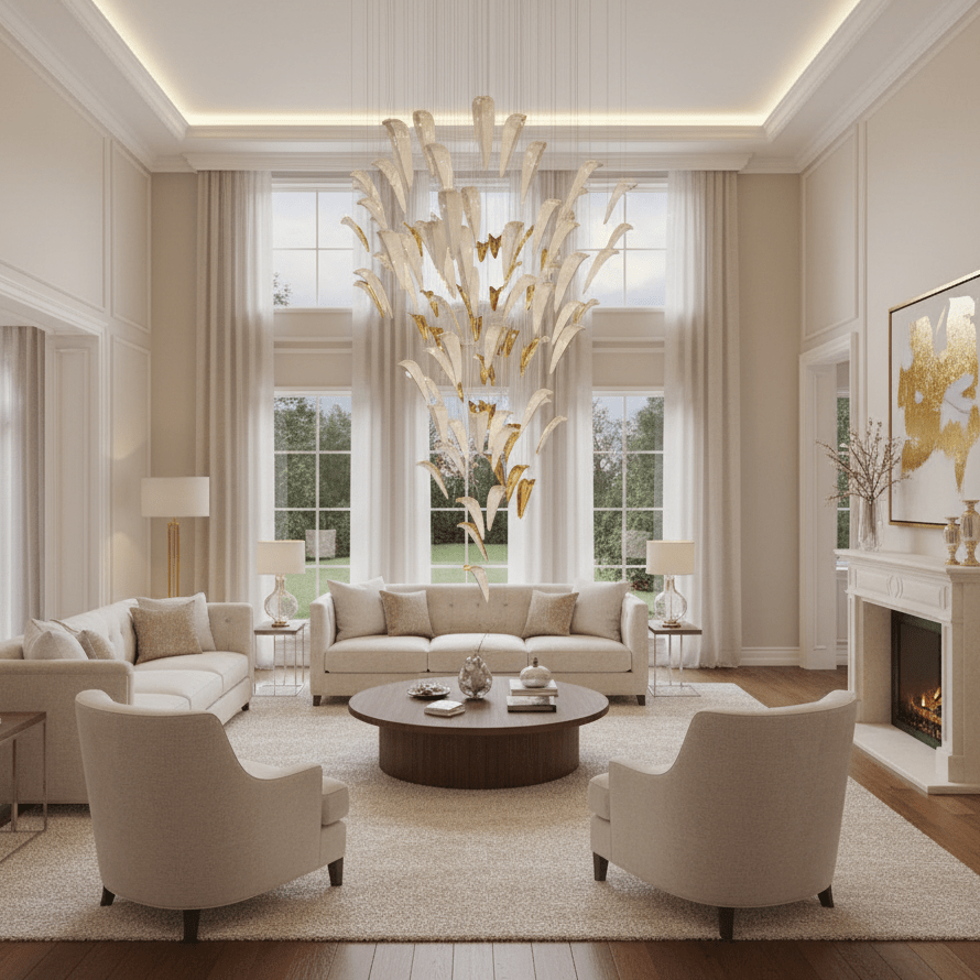 Art Deco White Feather Chandelier - Customizable, Elegant Design