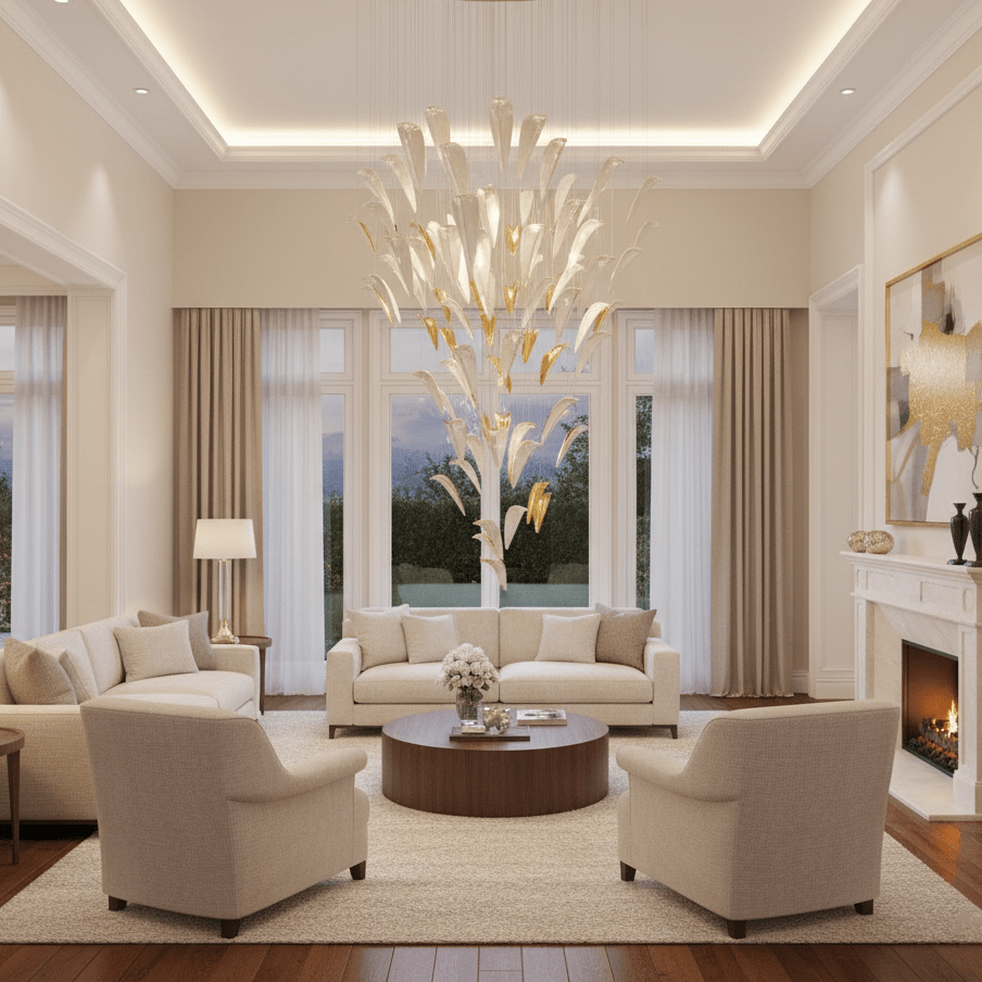 Art Deco White Feather Chandelier - Customizable, Elegant Design