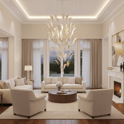 Art Deco White Feather Chandelier - Customizable, Elegant Design