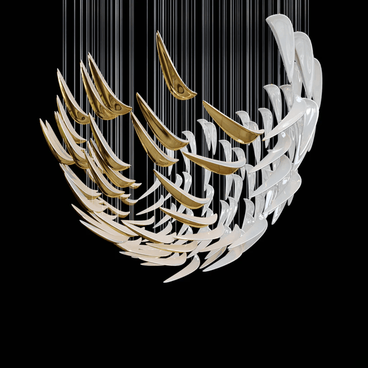 Art Deco White Feather Chandelier - Customizable, Elegant Design