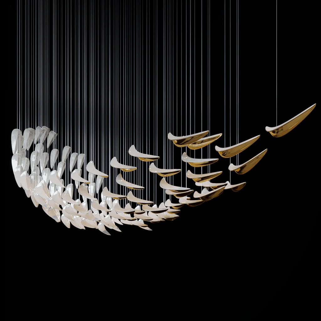 Art Deco White Feather Chandelier - Customizable, Elegant Design