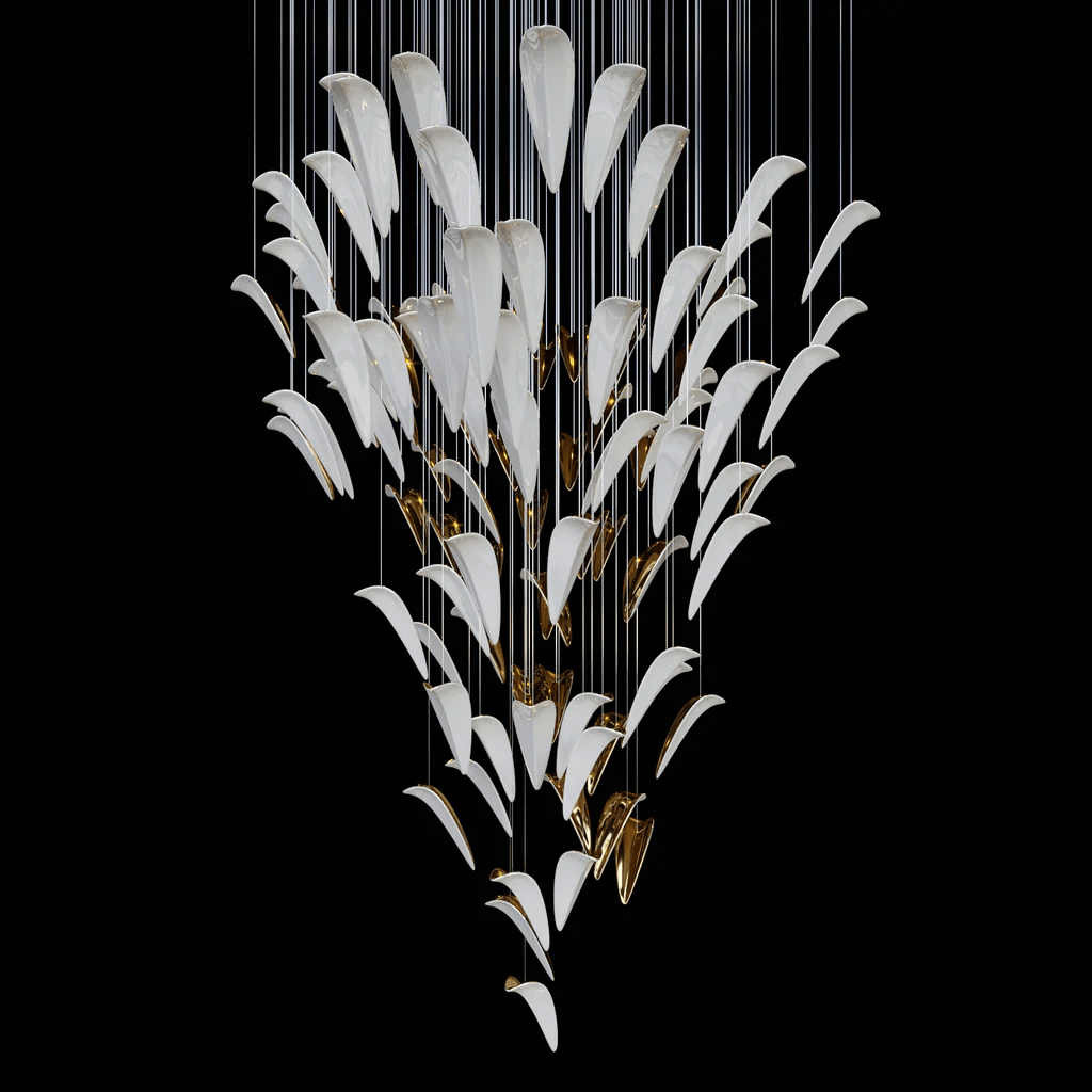 Art Deco White Feather Chandelier - Customizable, Elegant Design