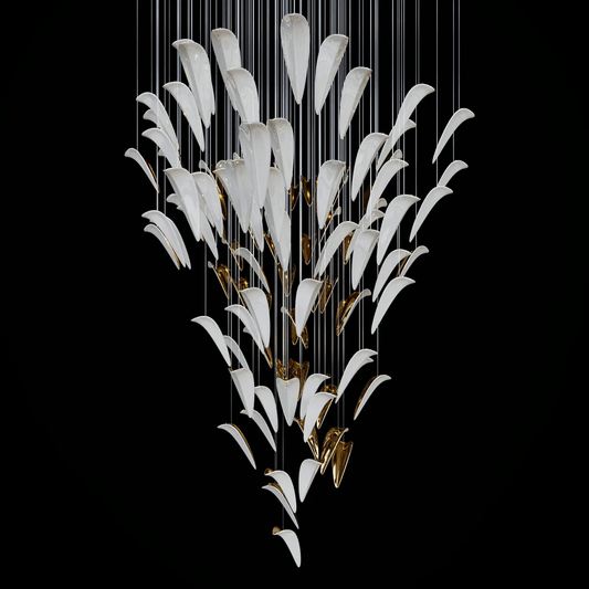 Art Deco White Feather Chandelier - Customizable, Elegant Design