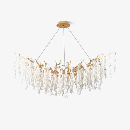 Elegant White Jade Branch Brass Chandelier with Adjustable Lighting
