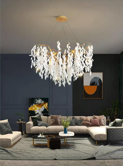 Elegant White Jade Branch Brass Chandelier with Adjustable Lighting