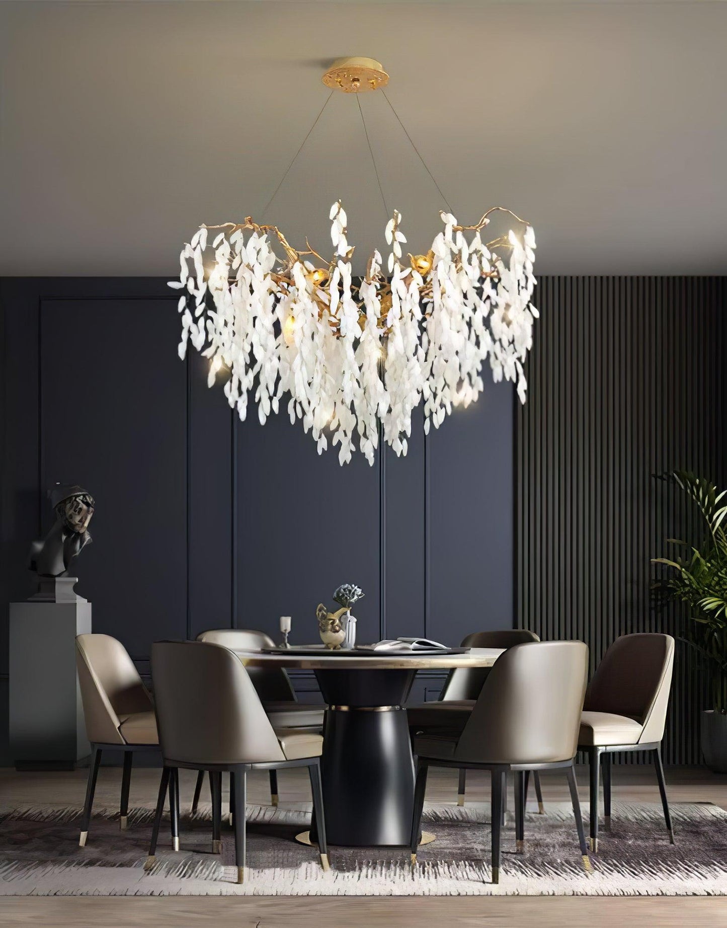 Elegant White Jade Branch Brass Chandelier with Adjustable Lighting
