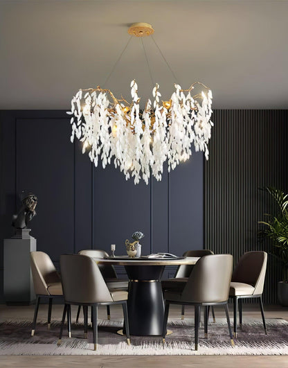Elegant White Jade Branch Brass Chandelier with Adjustable Lighting
