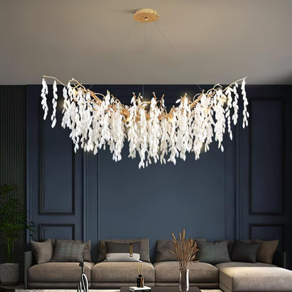 Elegant White Jade Branch Brass Chandelier with Adjustable Lighting