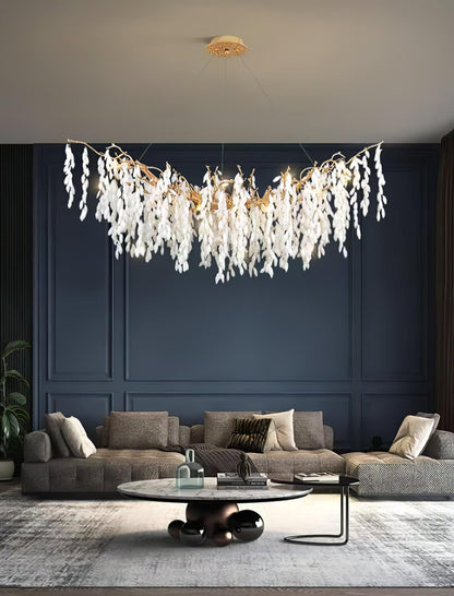 Elegant White Jade Branch Brass Chandelier with Adjustable Lighting
