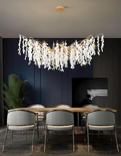 Elegant White Jade Branch Brass Chandelier with Adjustable Lighting