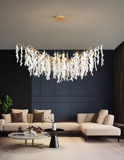 Elegant White Jade Branch Brass Chandelier with Adjustable Lighting