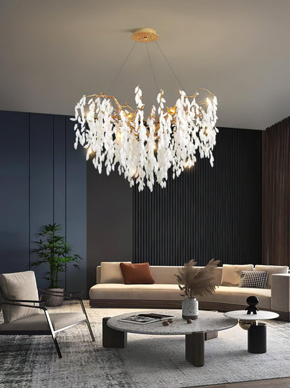 Elegant White Jade Branch Brass Chandelier with Adjustable Lighting