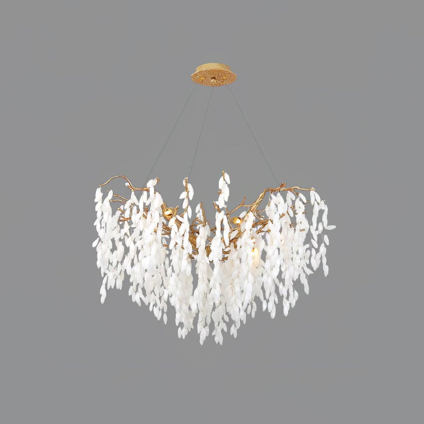 Elegant White Jade Branch Brass Chandelier with Adjustable Lighting