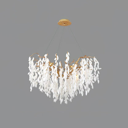Elegant White Jade Branch Brass Chandelier with Adjustable Lighting
