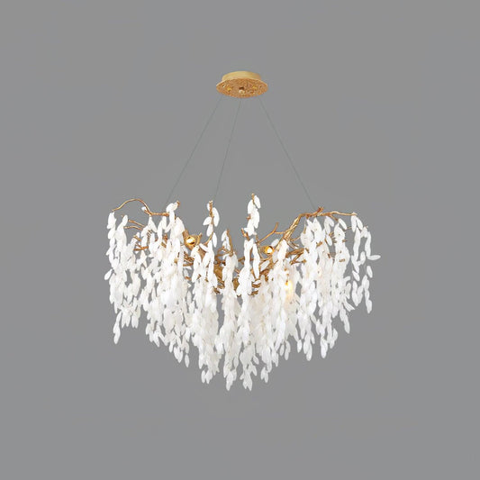Elegant White Jade Branch Brass Chandelier with Adjustable Lighting