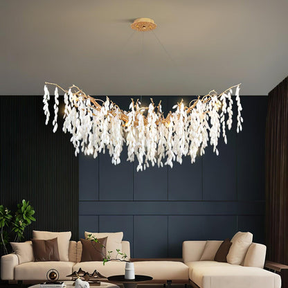 Elegant White Jade Branch Brass Chandelier with Adjustable Lighting