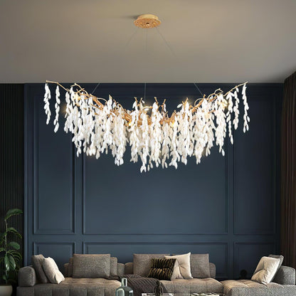 Elegant White Jade Branch Brass Chandelier with Adjustable Lighting