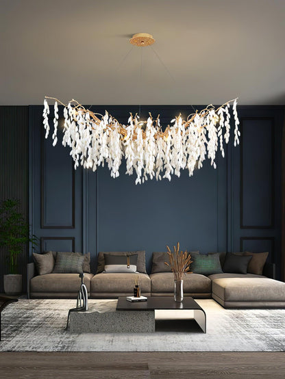 Elegant White Jade Branch Brass Chandelier with Adjustable Lighting