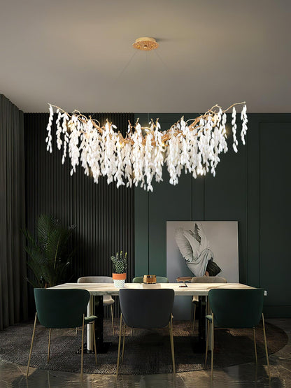 Elegant White Jade Branch Brass Chandelier with Adjustable Lighting