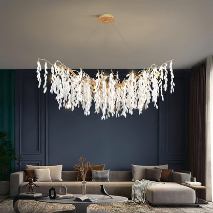 Elegant White Jade Branch Brass Chandelier with Adjustable Lighting