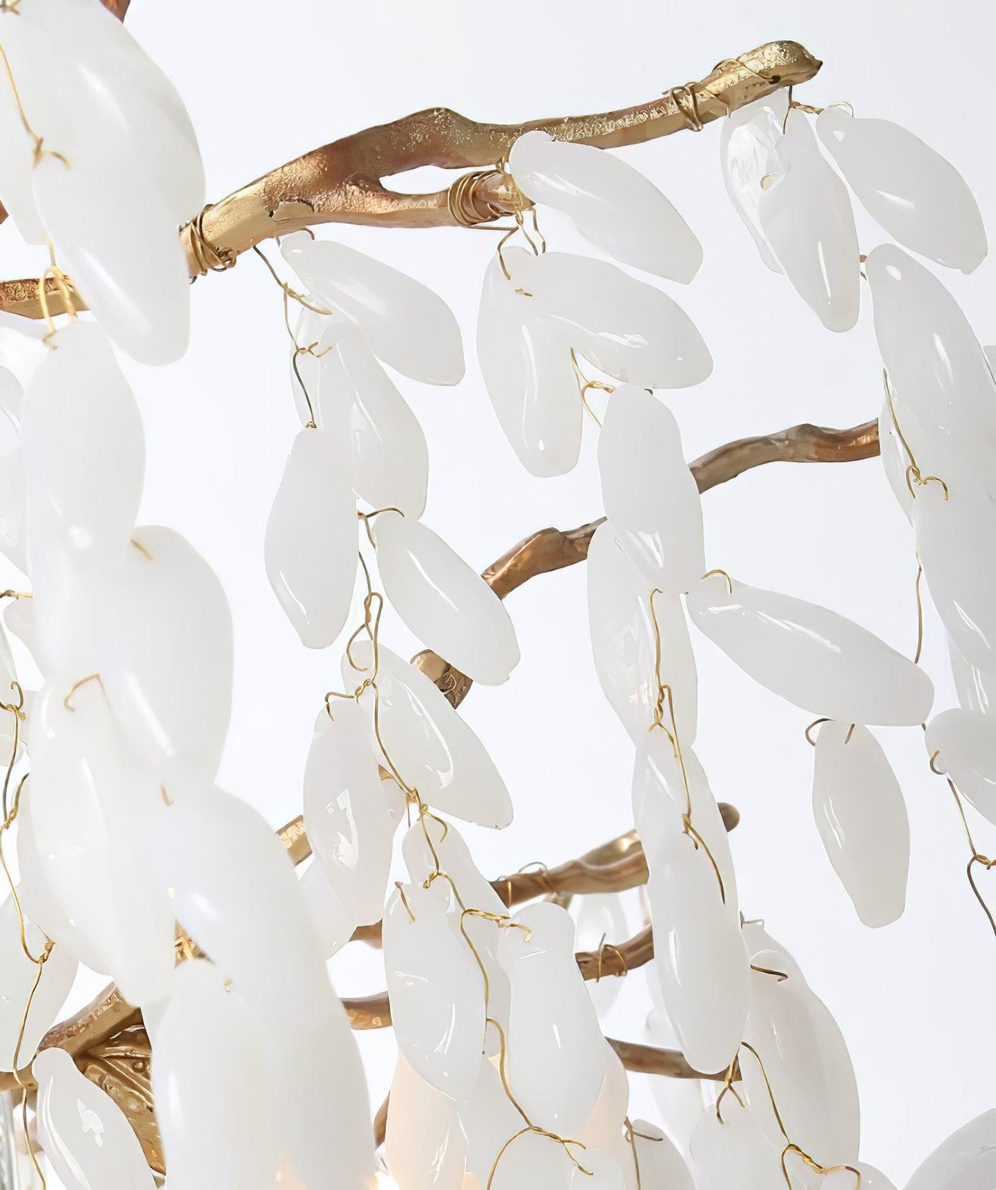 Elegant White Jade Branch Brass Chandelier with Adjustable Lighting