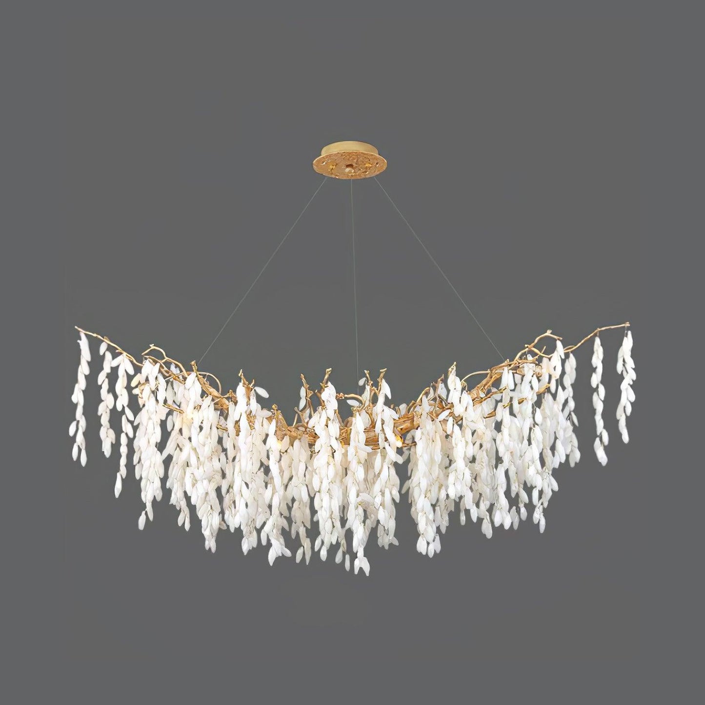 Elegant White Jade Branch Brass Chandelier with Adjustable Lighting