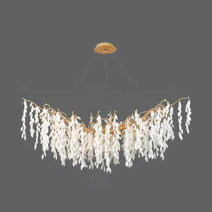 Elegant White Jade Branch Brass Chandelier with Adjustable Lighting