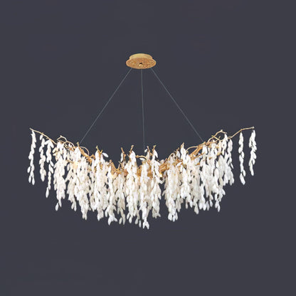 Elegant White Jade Branch Brass Chandelier with Adjustable Lighting