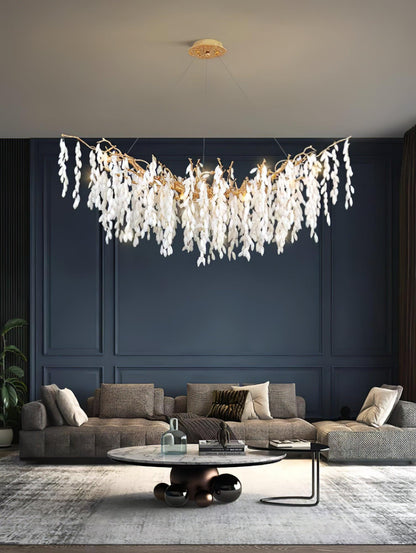 Elegant White Jade Branch Brass Chandelier with Adjustable Lighting