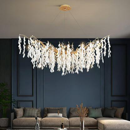 Elegant White Jade Branch Brass Chandelier with Adjustable Lighting