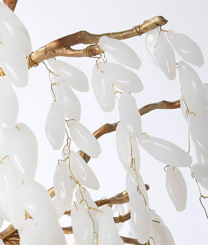 Elegant White Jade Branch Brass Chandelier with Adjustable Lighting