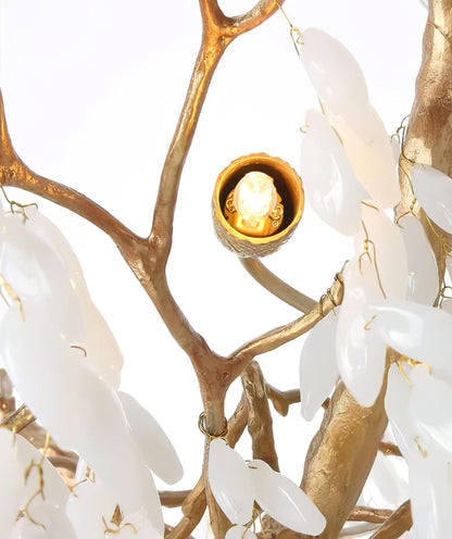 Elegant White Jade Branch Brass Chandelier with Adjustable Lighting