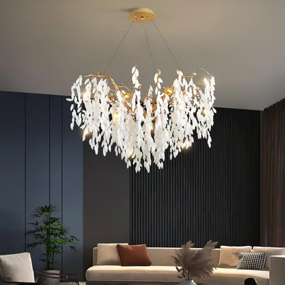 Elegant White Jade Branch Brass Chandelier with Adjustable Lighting