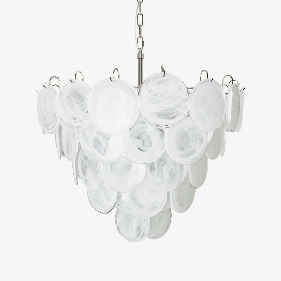 Modern White Glass Disc Chandelier with Adjustable Height & LED Lighti