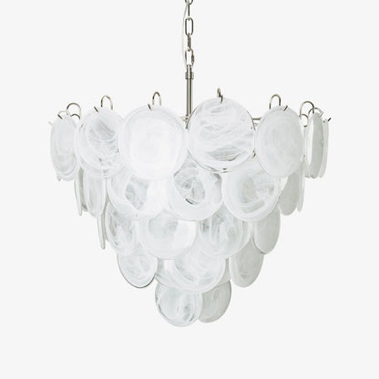 Modern White Glass Disc Chandelier with Adjustable Height & LED Lighti