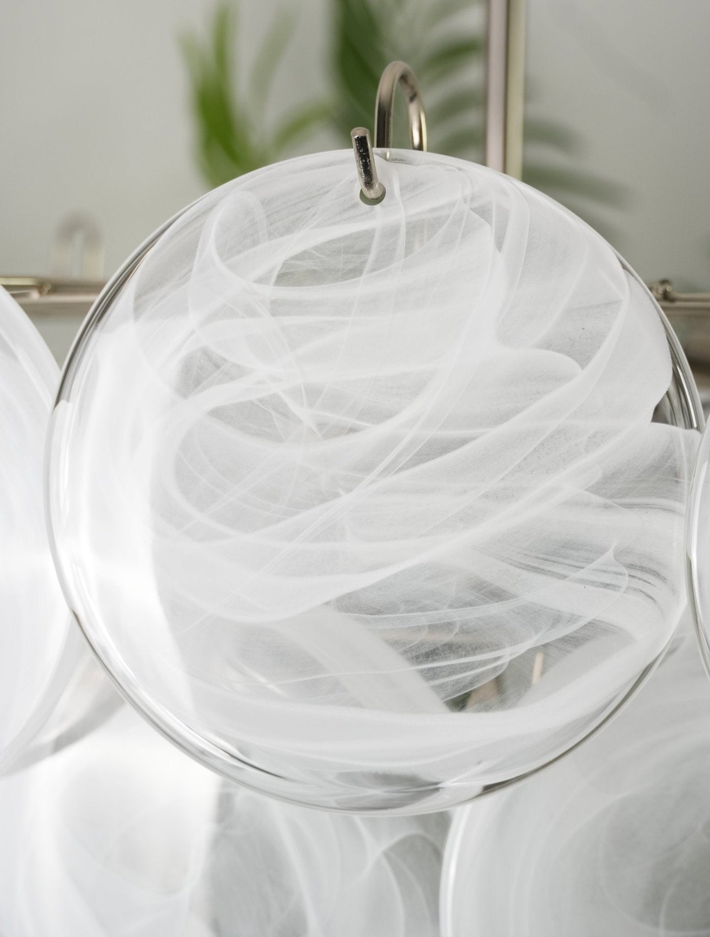 Modern White Glass Disc Chandelier with Adjustable Height & LED Lighti