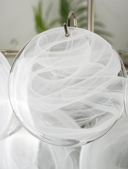 Modern White Glass Disc Chandelier with Adjustable Height & LED Lighti