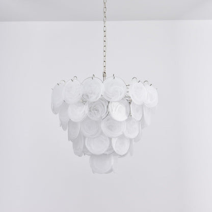 Modern White Glass Disc Chandelier with Adjustable Height & LED Lighti