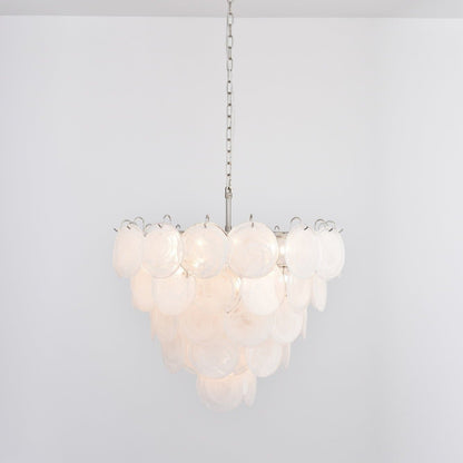 Modern White Glass Disc Chandelier with Adjustable Height & LED Lighti