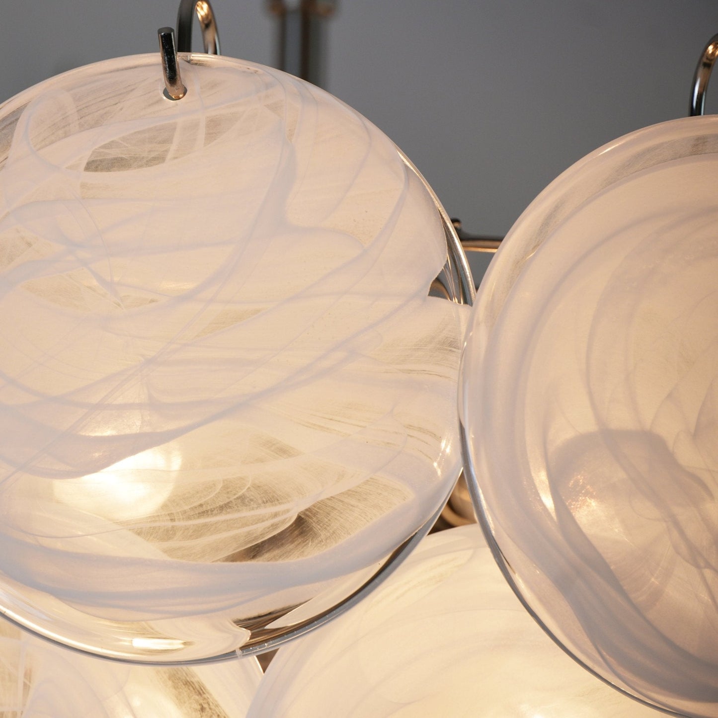 Modern White Glass Disc Chandelier with Adjustable Height & LED Lighti