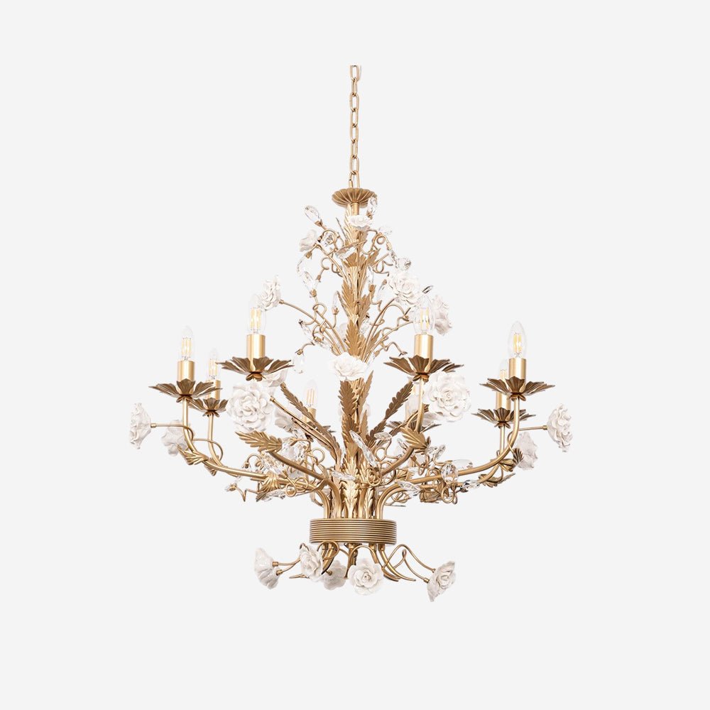 Elegant White Rose Crystal Chandelier with Adjustable Height & LED Com